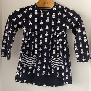 Size Euro 130Y Navy Blue Bunny Dress with striped pockets